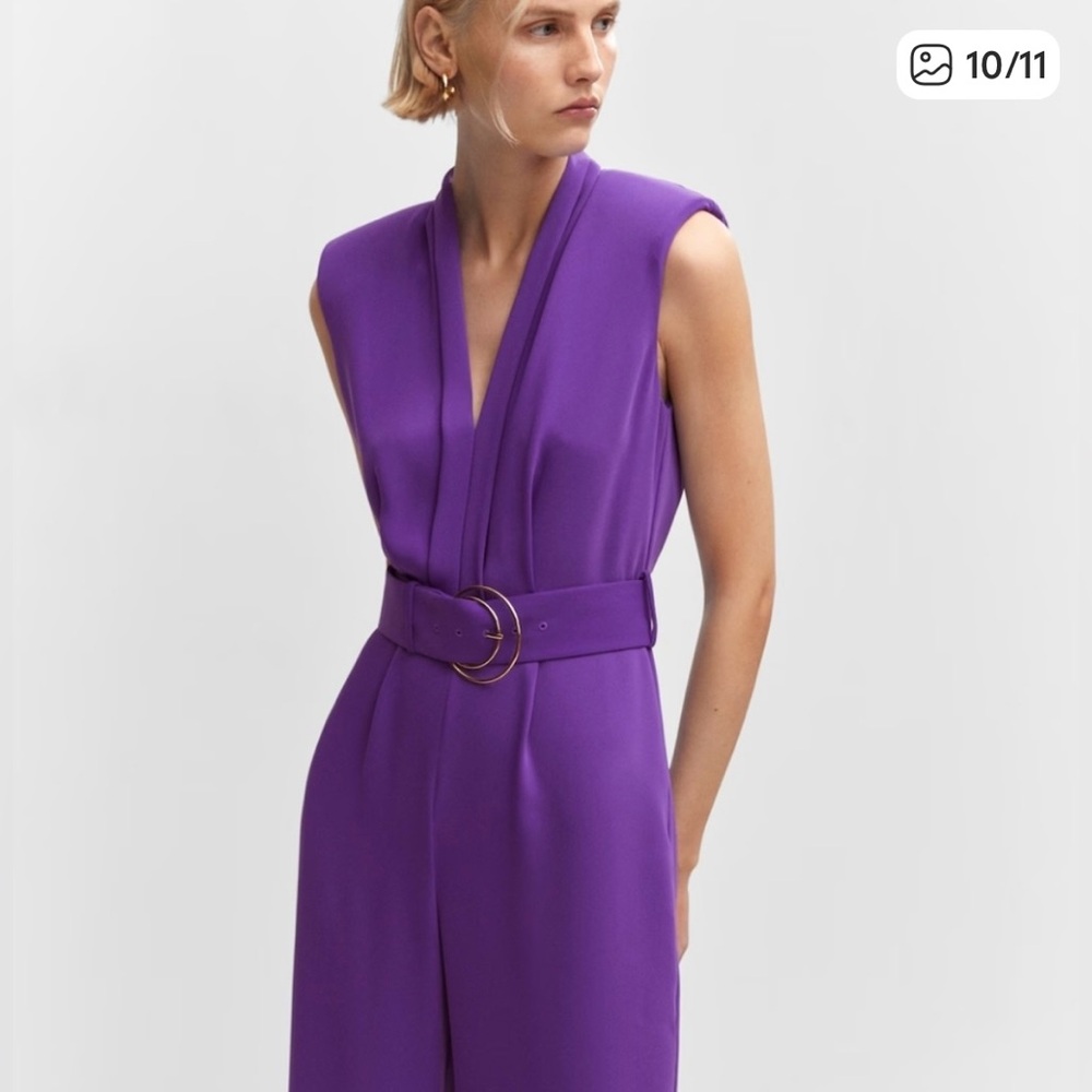 MANGO Vibrant Purple Belted Jumpsuit